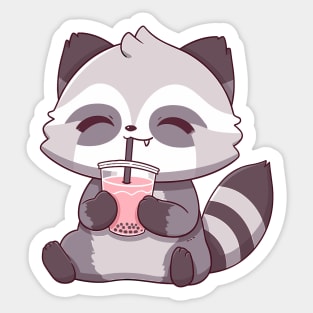 Cute Raccoon Drinking Boba Sticker